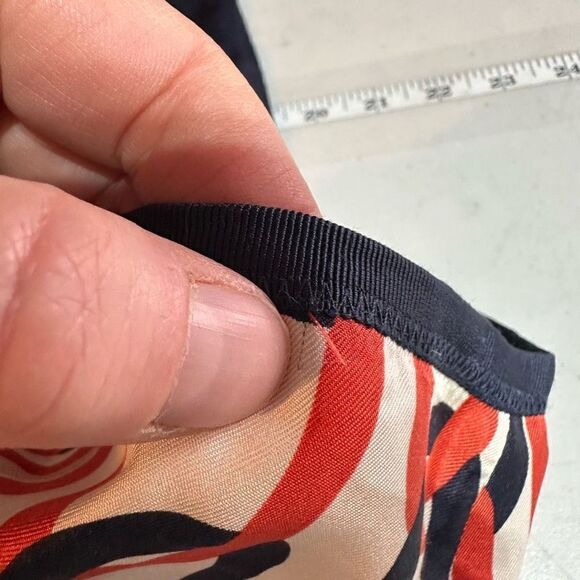 Banana Republic silk chain link print mini skirt navy blue & orange - Picture 6 of 12